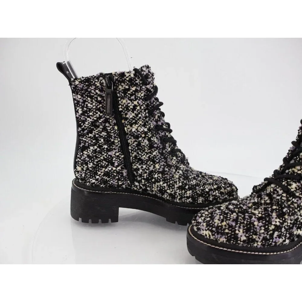 Tory Burch Miller Lug Sole Tweed & Leather Bootie Size 5 Black Women Combat Boot